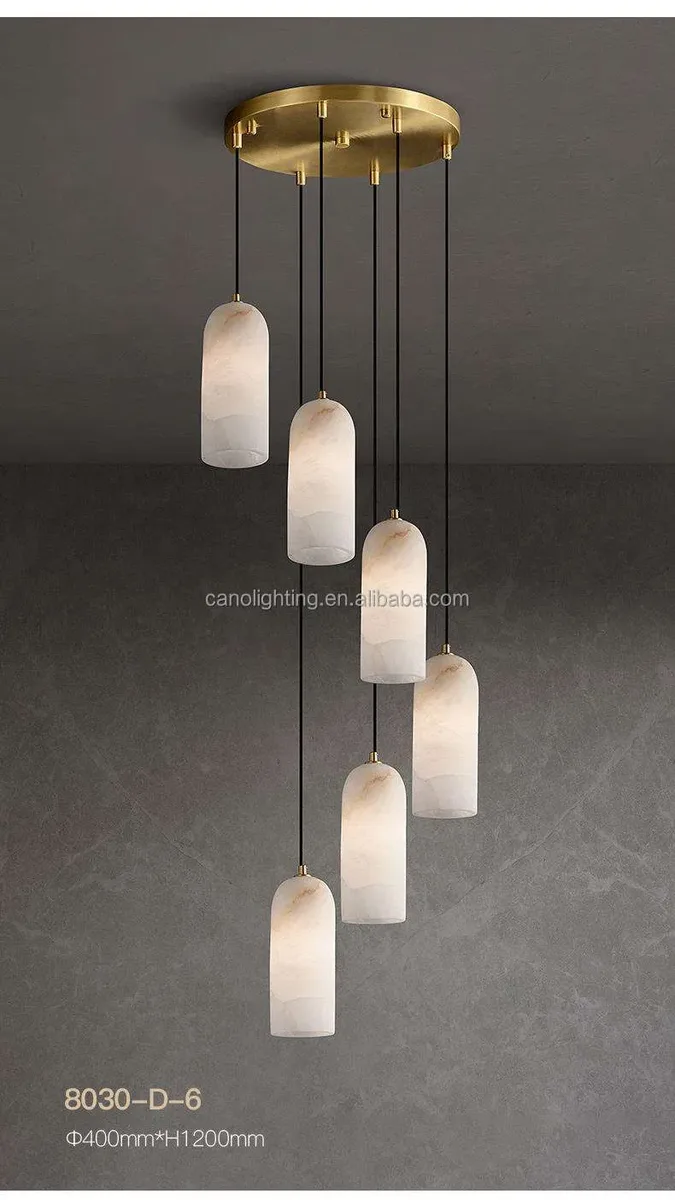 Lustre en albâtre Saïph, en cascade de cylindres, vue 3 sur 6