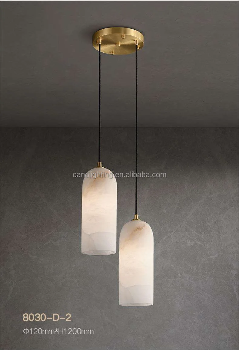 Lustre en albâtre Saïph, en cascade de cylindres, vue 4 sur 6