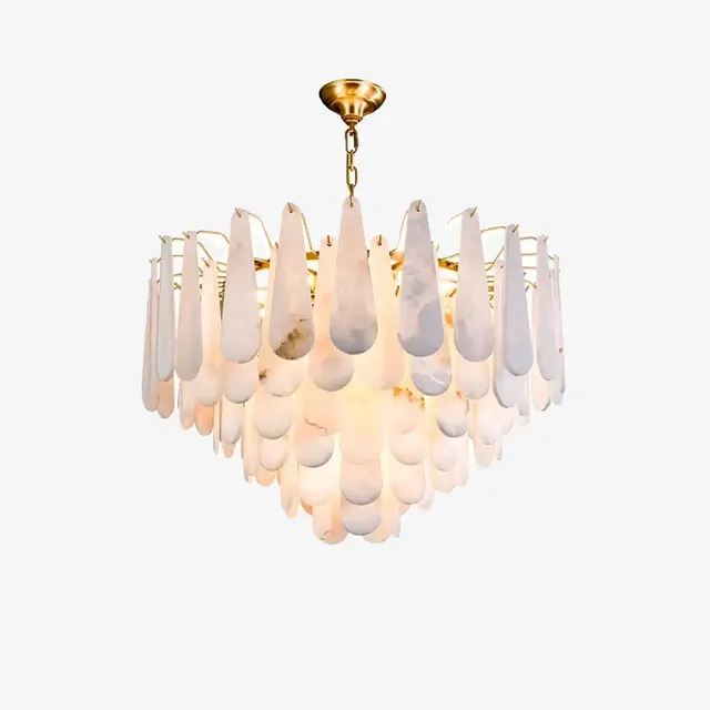 Lustre en albâtre Scheat, à feuilles d'albâtre