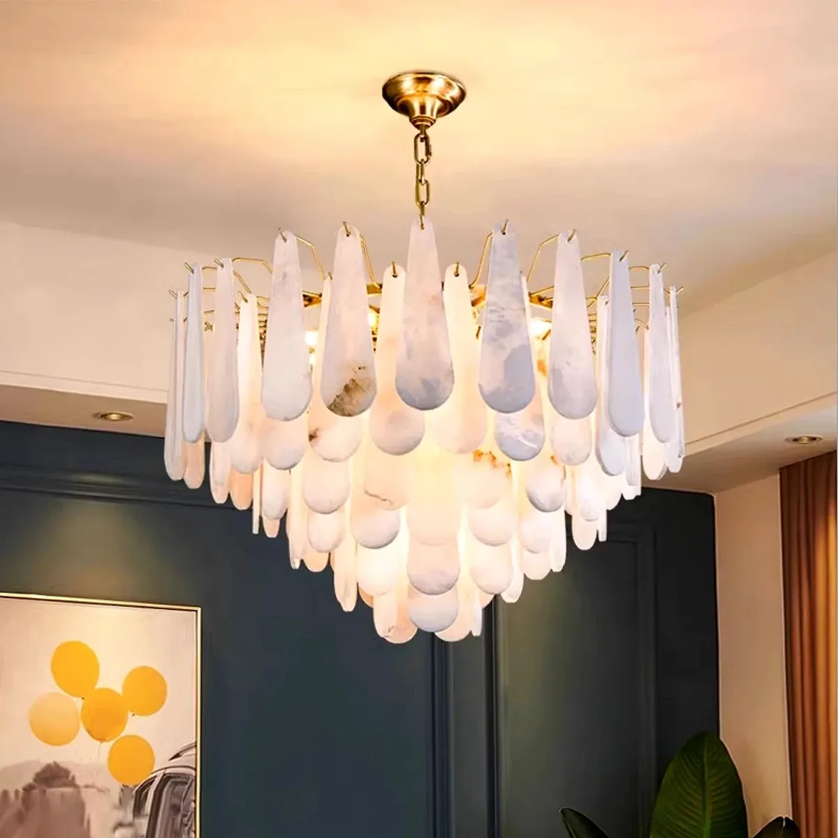 Lustre en albâtre Scheat, à feuilles d'albâtre, vue 2 sur 6