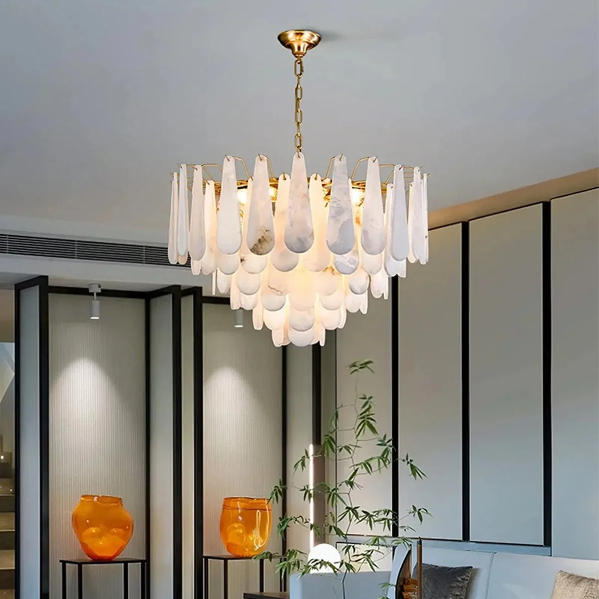 Lustre en albâtre Scheat, à feuilles d'albâtre, vue 5 sur 6