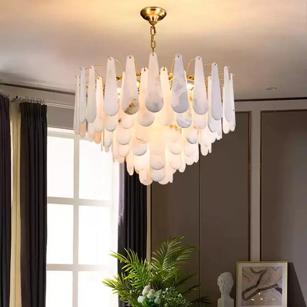 Lustre en albâtre Scheat, à feuilles d'albâtre, vue 6 sur 6