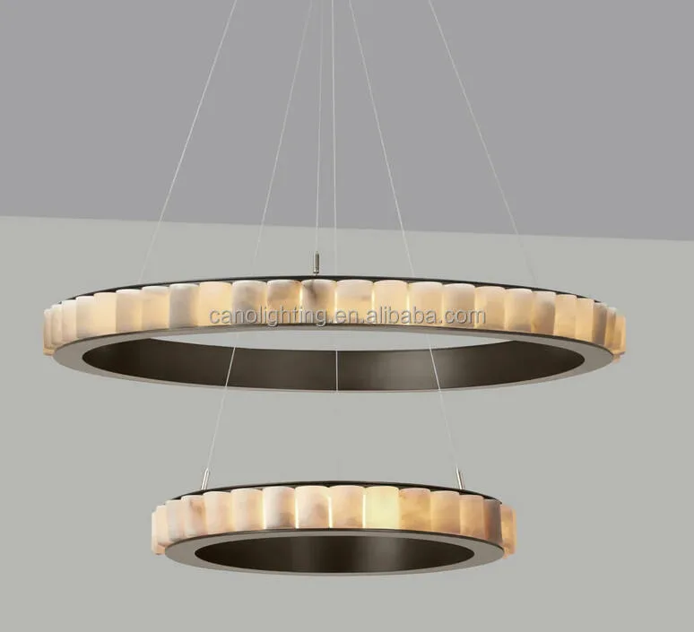 Lustre en albâtre Shaula, double halo, vue 3 sur 6