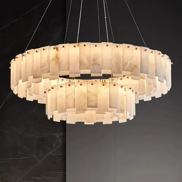 Lustre en albâtre Wezen, deux anneaux crénelés