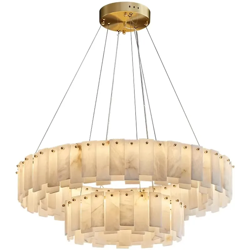 Lustre en albâtre Wezen, deux anneaux crénelés, vue 6 sur 6