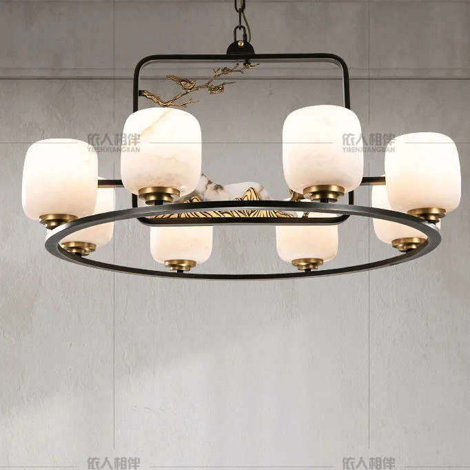 Lustre en albâtre Zosma, couronne noire