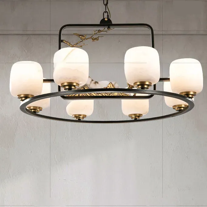 Lustre en albâtre Zosma, couronne noire