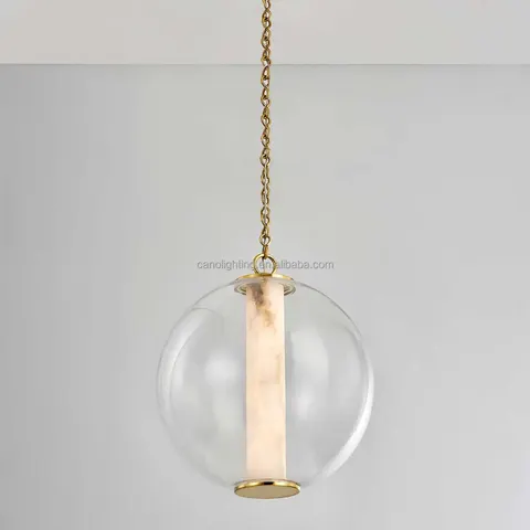 Suspension en albâtre Astérope, globe de verre