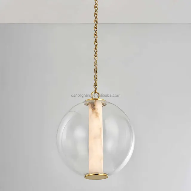 Suspension en albâtre Astérope, globe de verre