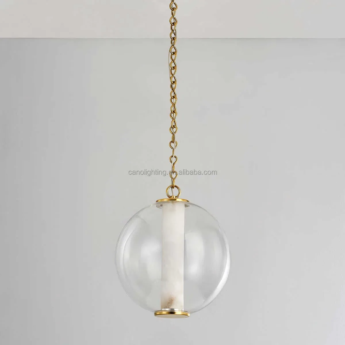 Suspension en albâtre Astérope, globe de verre, vue 4 sur 6