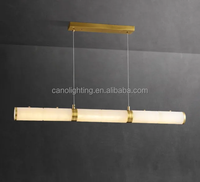 Suspension en albâtre Sirius, barre bagues de laiton, vue 3 sur 6